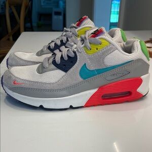 Nike Air Max White and Gray Sneakers with Teal and Red Accents